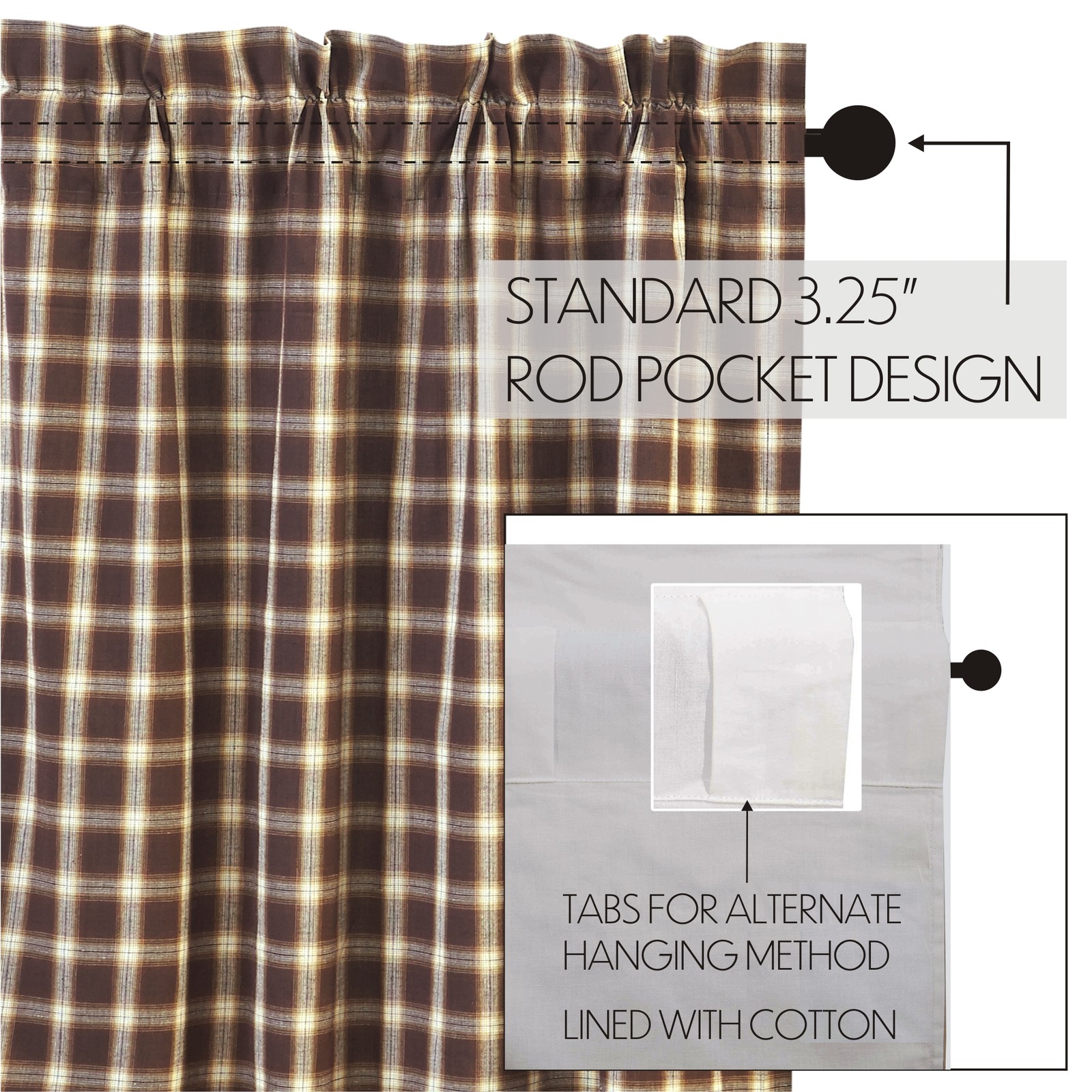 Rustic 24″x36″ Tier Pair Brown Rod Pocket Kitchen Window Curtains VHC Brands