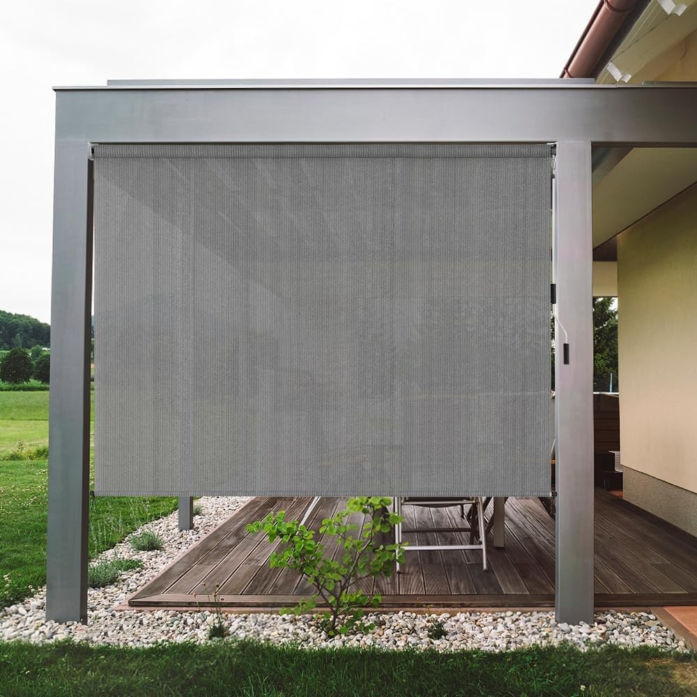 Outdoor Sunshade Roller Shades 96″ W x 72″ H Cordless Roll Up Shade Blinds