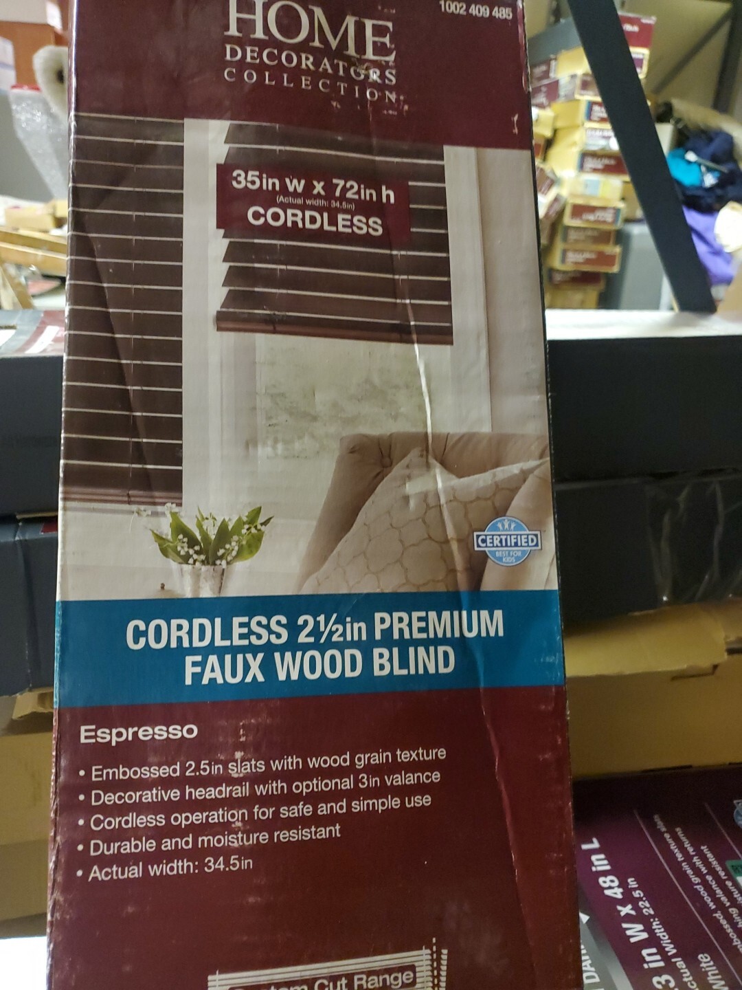 HDC Espresso Cordless 2.5″ Faux Wood Blinds 35″W x 72” H