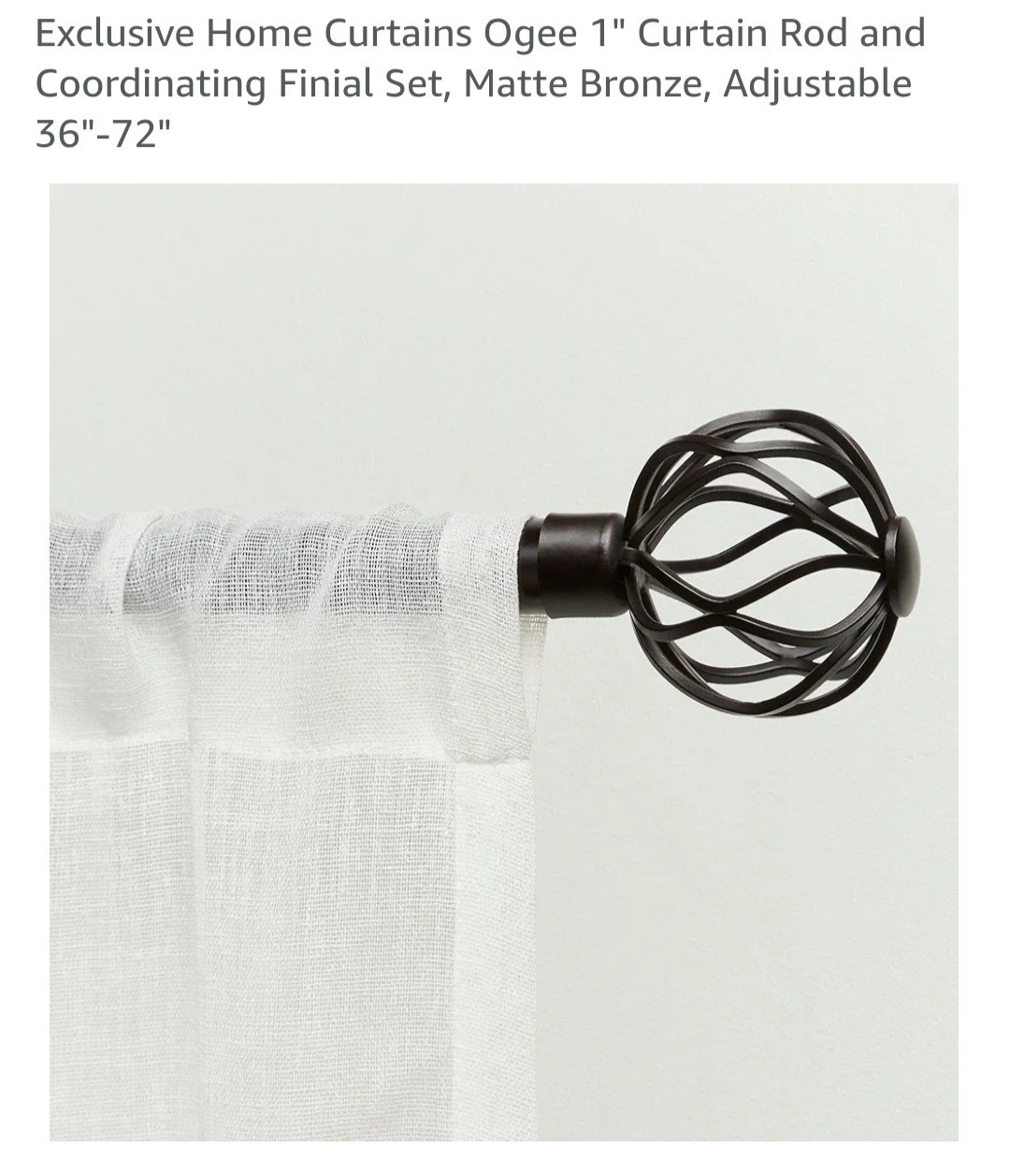 Curtian Rods 36in-72in Matte Bronze 2 Per Pack. 642470201602