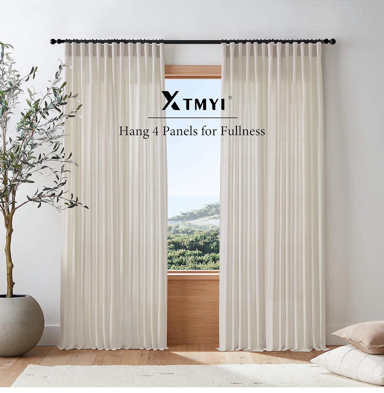 XTMYI Oatmeal Beige Back Tab/Hook Belt Linen Cotton Curtains 120”L(2 Panels set)