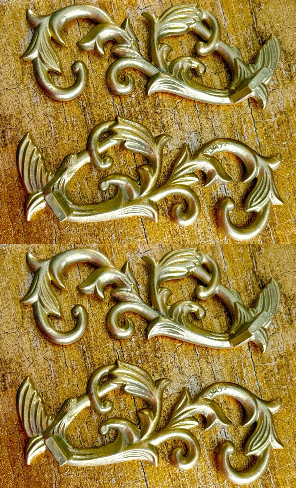 Set of 4 Vtg Ornate Gold Leaf Scroll Hollywood Regency Baroque Curtain Tie Backs
