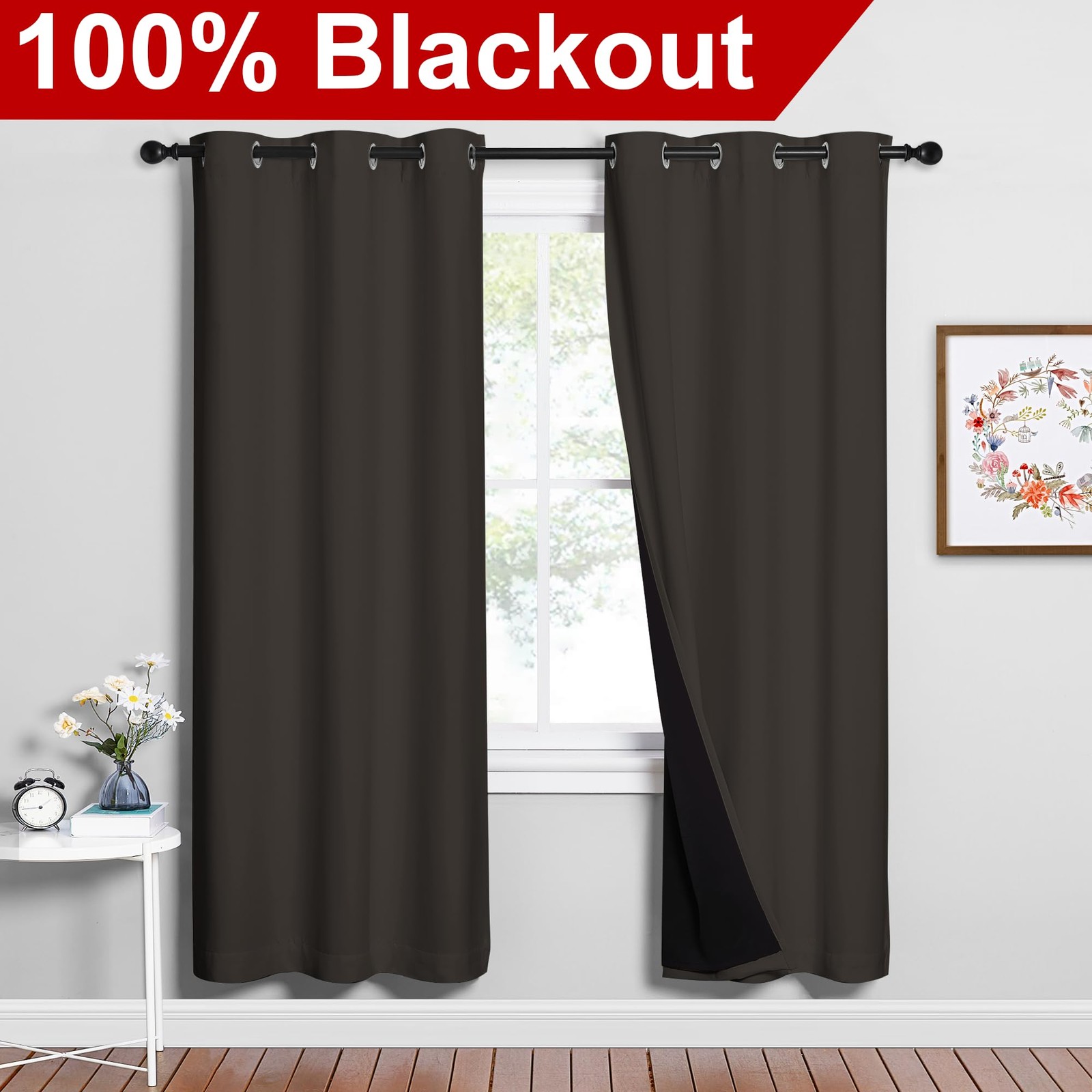 NICETOWN Blackout Curtain Panel Set, 37″W x 70″L, Toffee Brown, Thermal