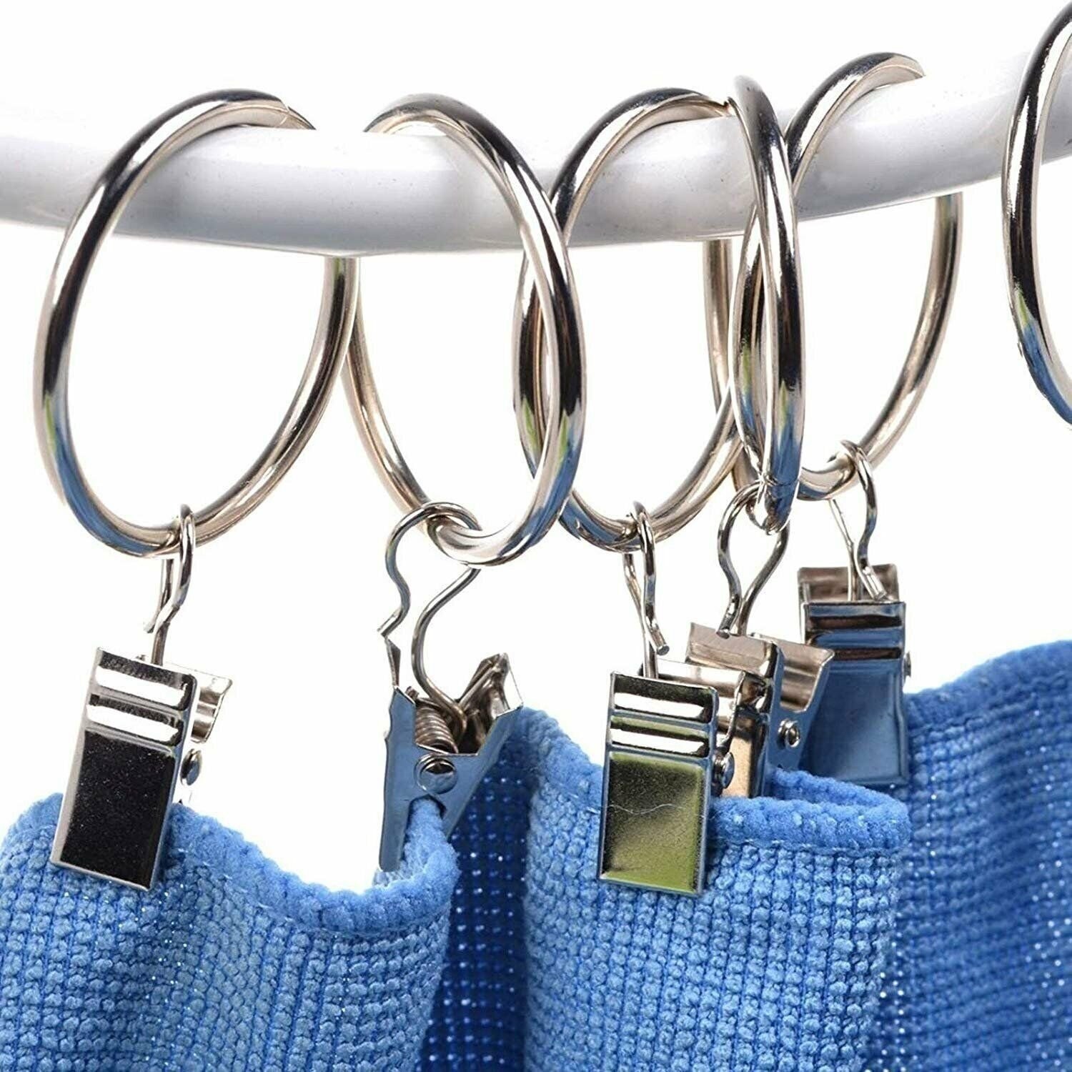 8 Pcs 1.5″ inch Openable Metal Curtain Rings with Clips Chrome Silver