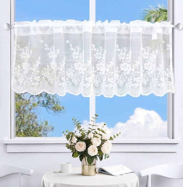 Daiso Japan 4-Pack Romantic Floral Lace Ascot Valance White 12 in. x 59 in