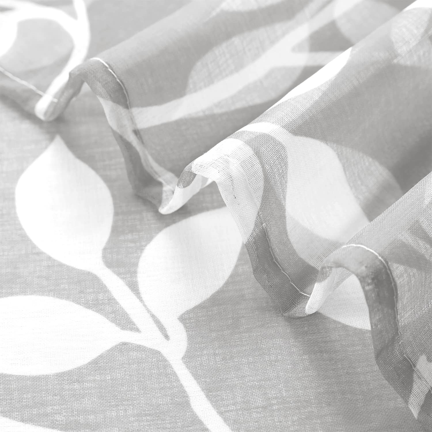 Sheer Valances for Kitchen Windows, Gray and White Leaf Spring Curtain Valenc…