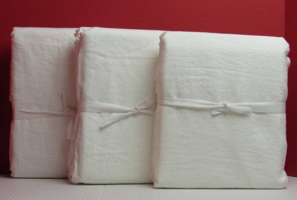 Pottery Barn Belgian Flax Linen Curtains Cotton Lined 50″ x 108″ Set/3 White