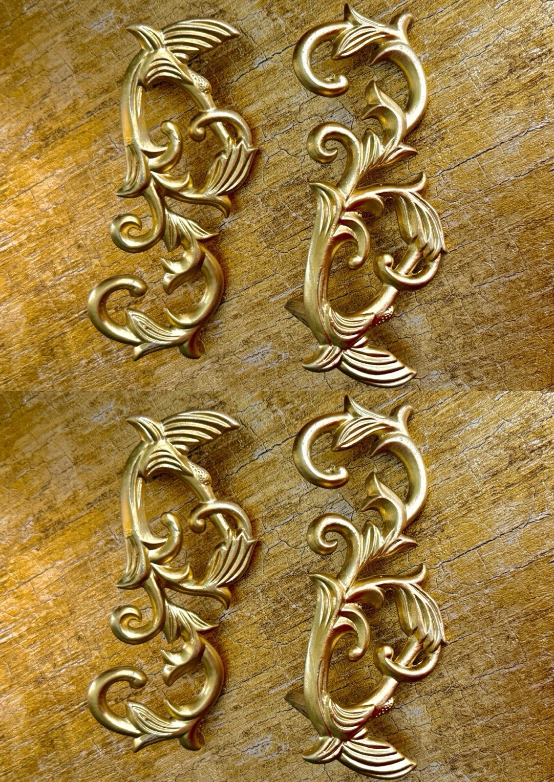 Set of 4 Vtg Ornate Gold Leaf Scroll Hollywood Regency Baroque Curtain Tie Backs