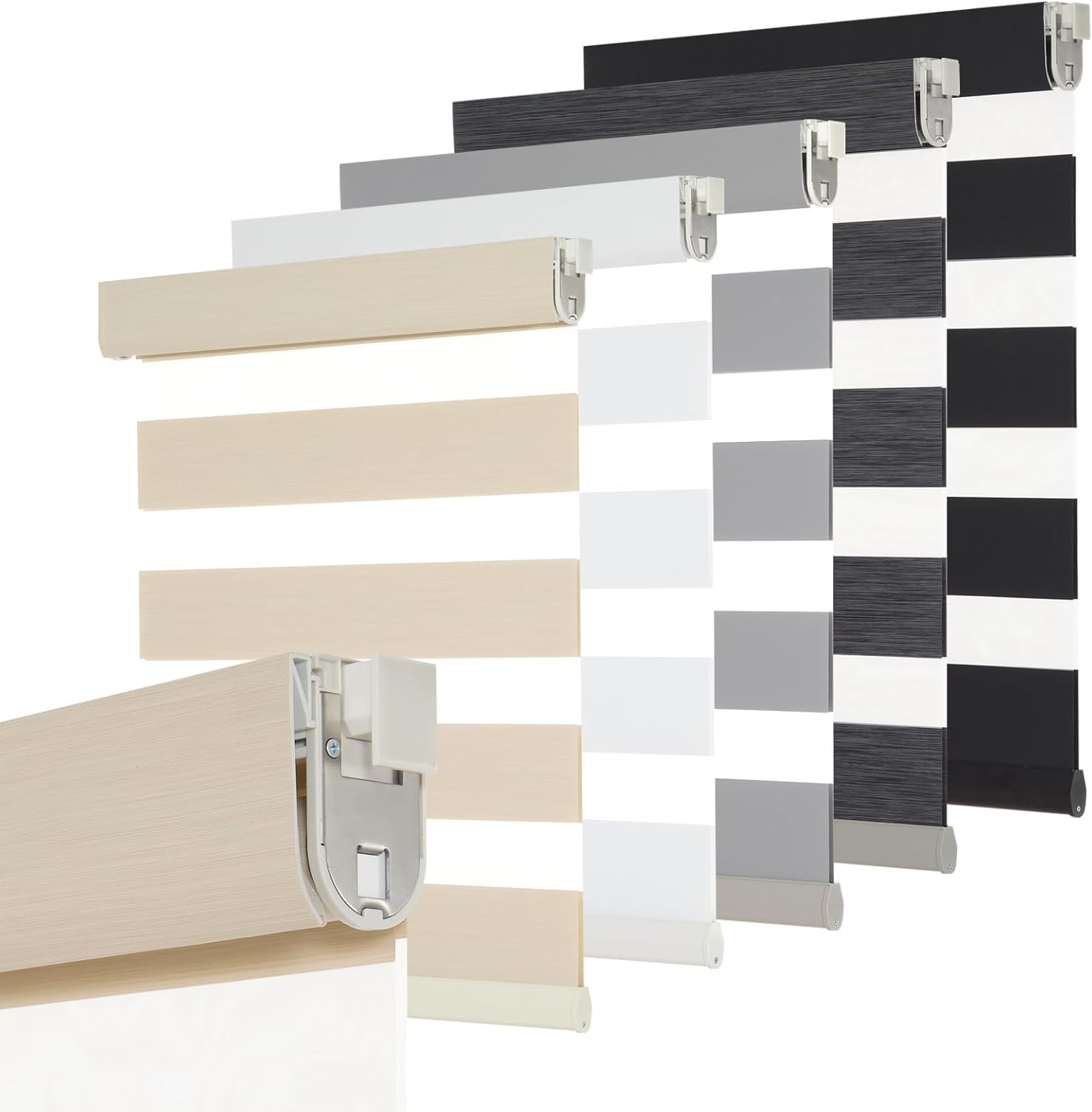 Cream METechs No-Drill Zebra Blinds – Dual Layer Light Filtering Cordless Shades
