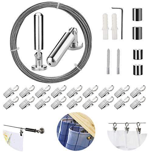 [5 Meters] Wall Mount Curtain Wire Rod Set with (20 Hanging Clips) – Pinowu