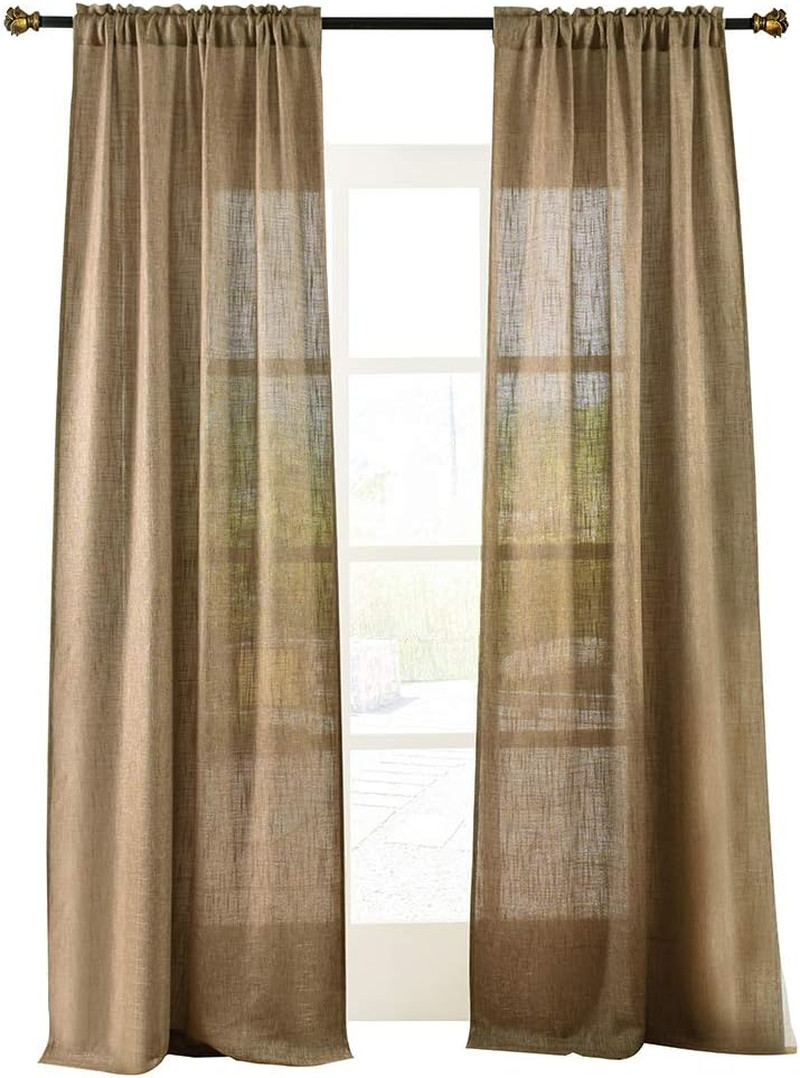 Soft Burlap Natural Tan Rod Pocket Window Curtain Panels for Living Room Patio D
