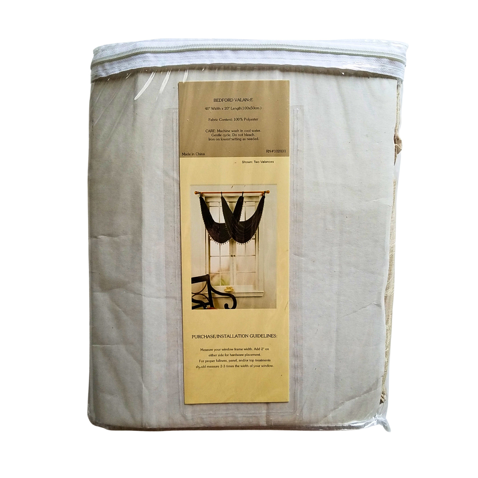 Bedford Loop Top Gold Beige Window Panel 54″ x 84″ & Waterfall Valance 40”x 20″