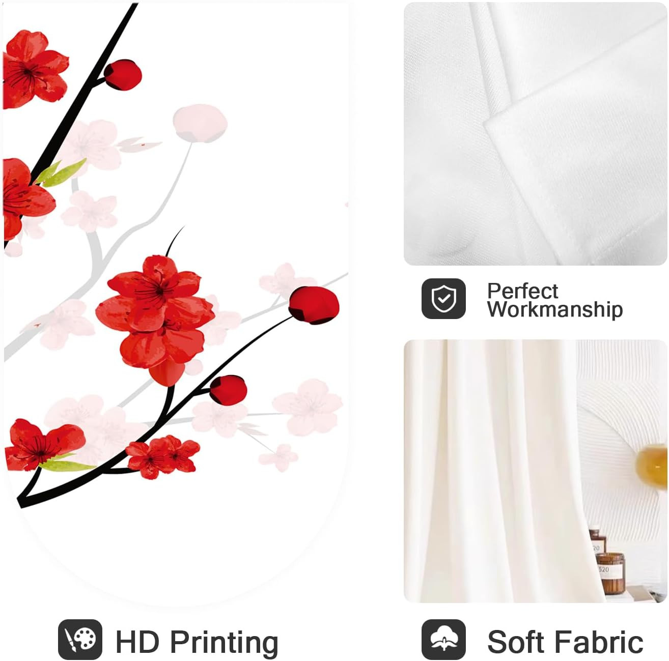 Cherry Blossom Kitchen Window Curtains 27.5 X 39 Inch Small Short Mini Cafe Rod