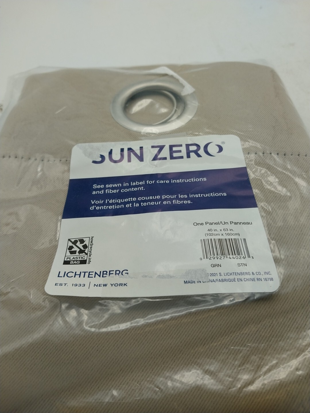 Sun Zero Panel Curtain Grommet 40in x 63in Taupe