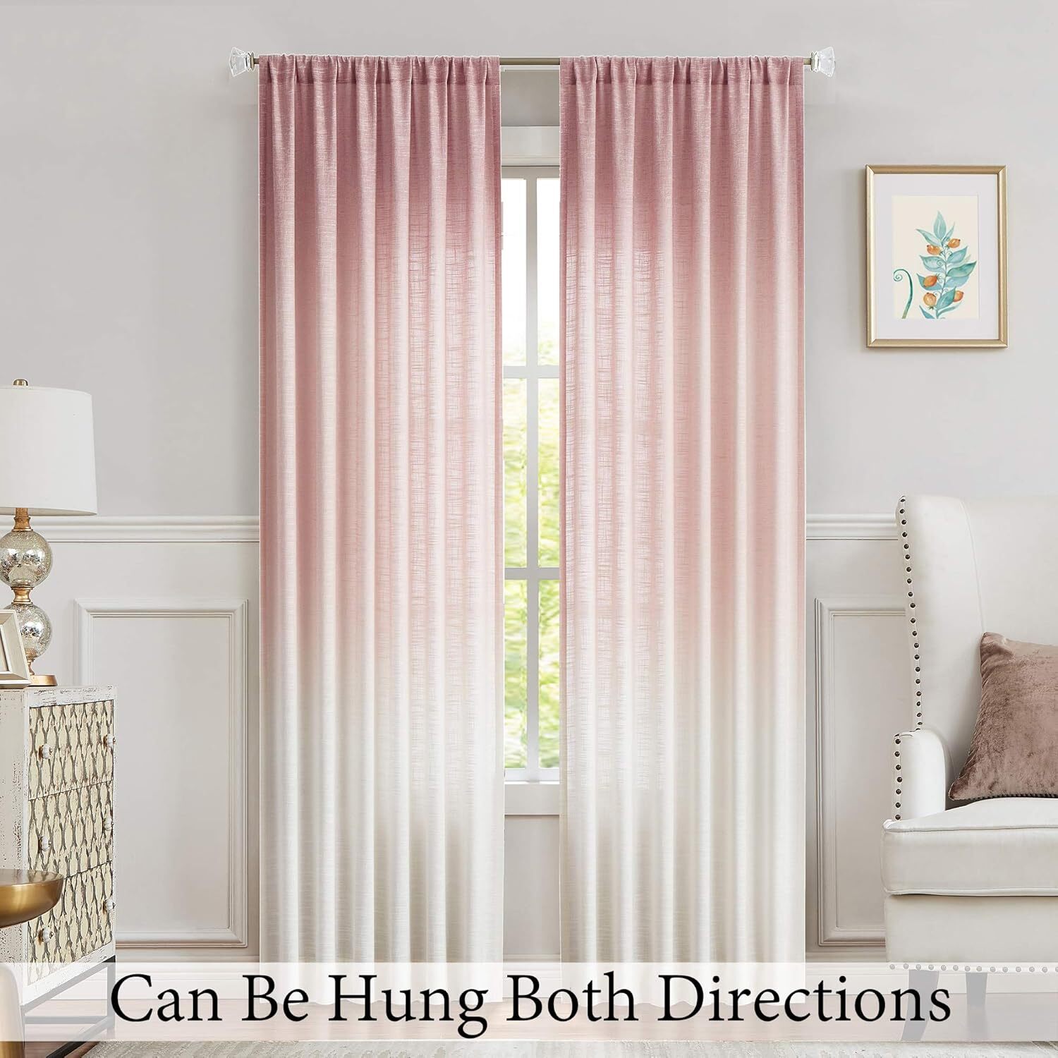 Ombre Window Curtain Panel Linen Gradient Print on Rayon Blend Fabric Backtab