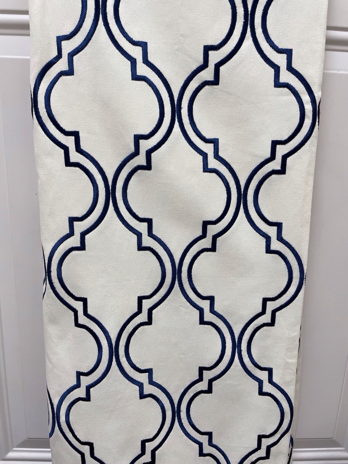 Ballard Designs ROSSELLI Navy Embroidered/Off White Twill Panels 4-50” X 96”