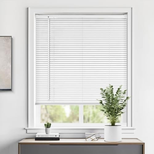 Cordless 1″ Vinyl Mini Blinds for Indoor Windows – Light 29″ W x 72″ H White