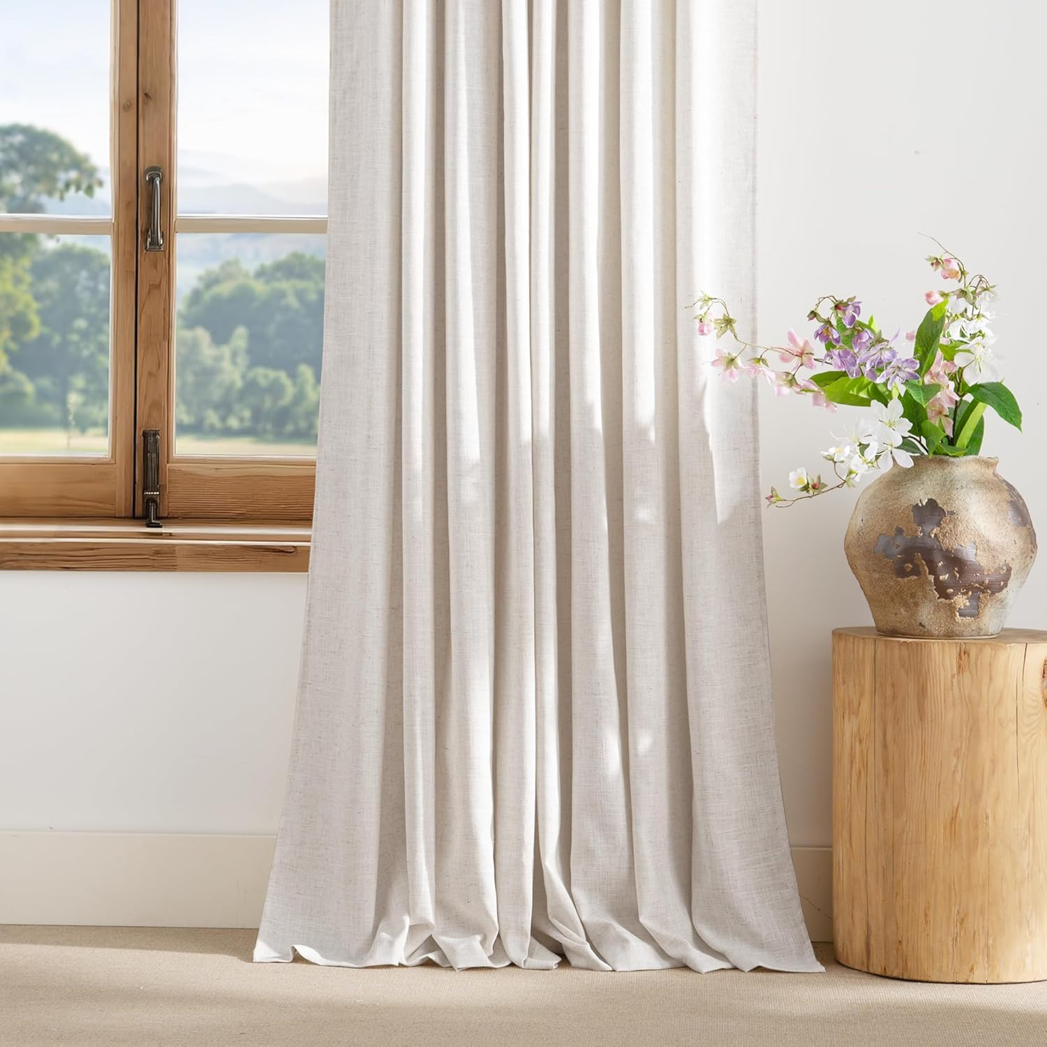 Extra Long Linen Curtains 144 Inch Long 2 Panels Set, 55″ Wide Thick Flax Linen