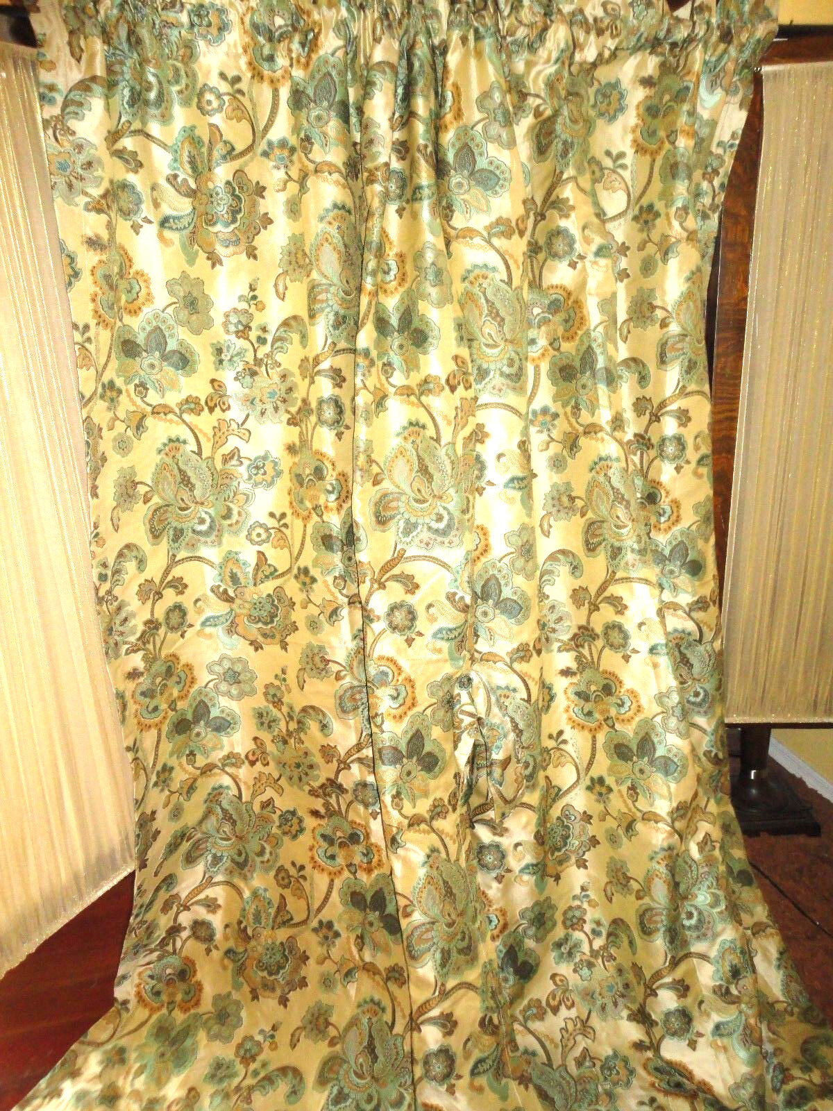 CHRIS MADDEN TURQUOISE GOLD BROWN (PAIR) UNLINED PANELS W/TIEBACKS 42 X 84
