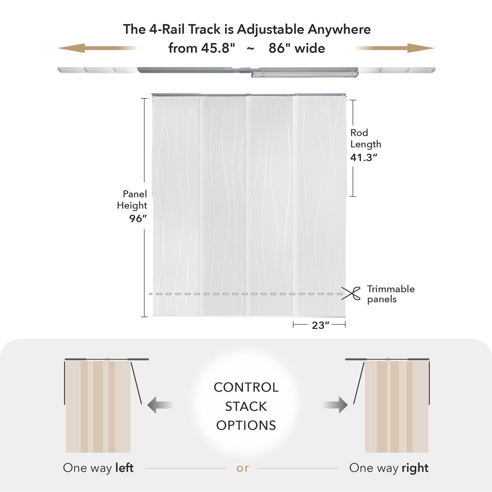 Adjustable Sliding Panel Track Blinds, White Vertical Blinds, Extendable Trac…