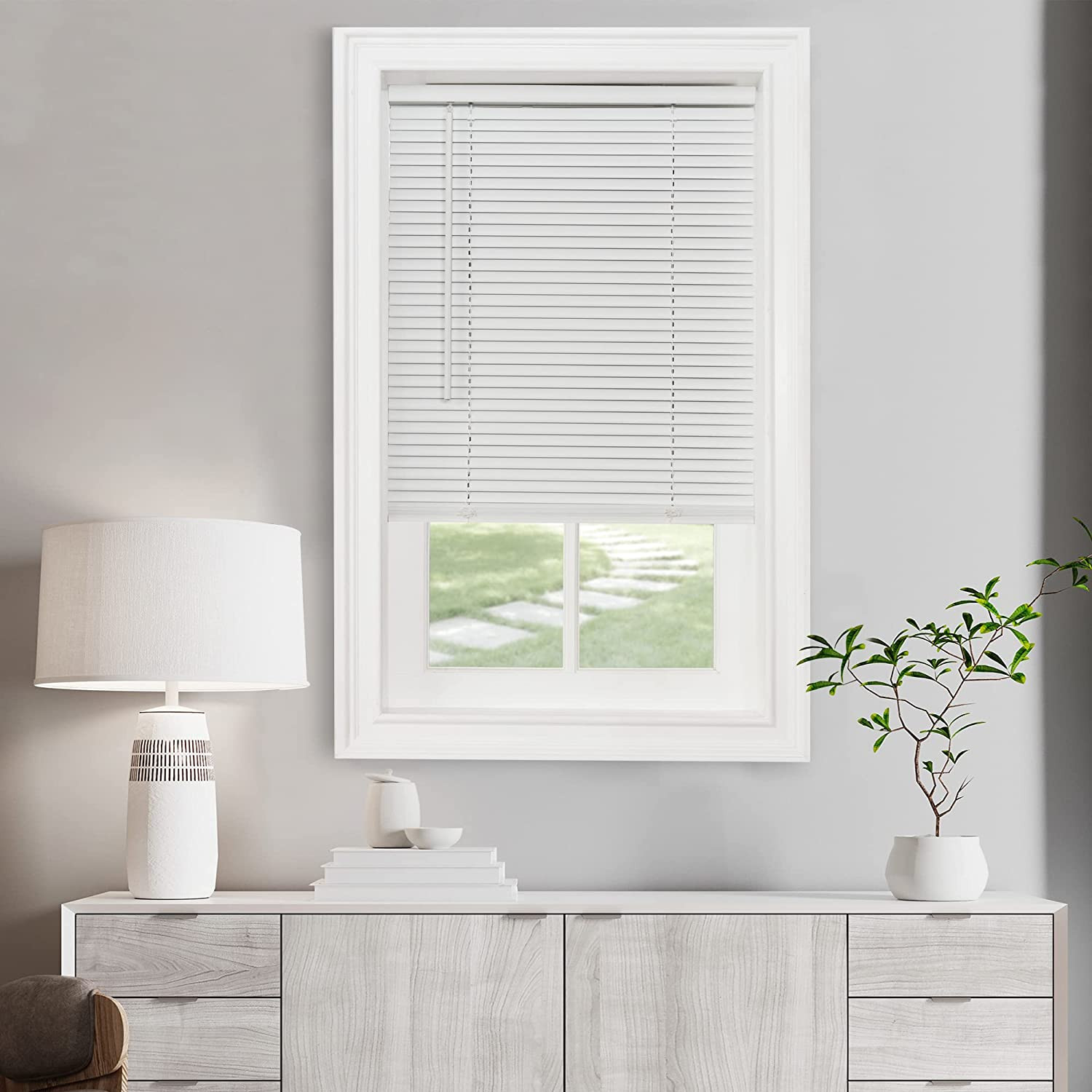 34×64 Pearl White Cordless Light Filtering Mini Blinds Privacy Window Shades