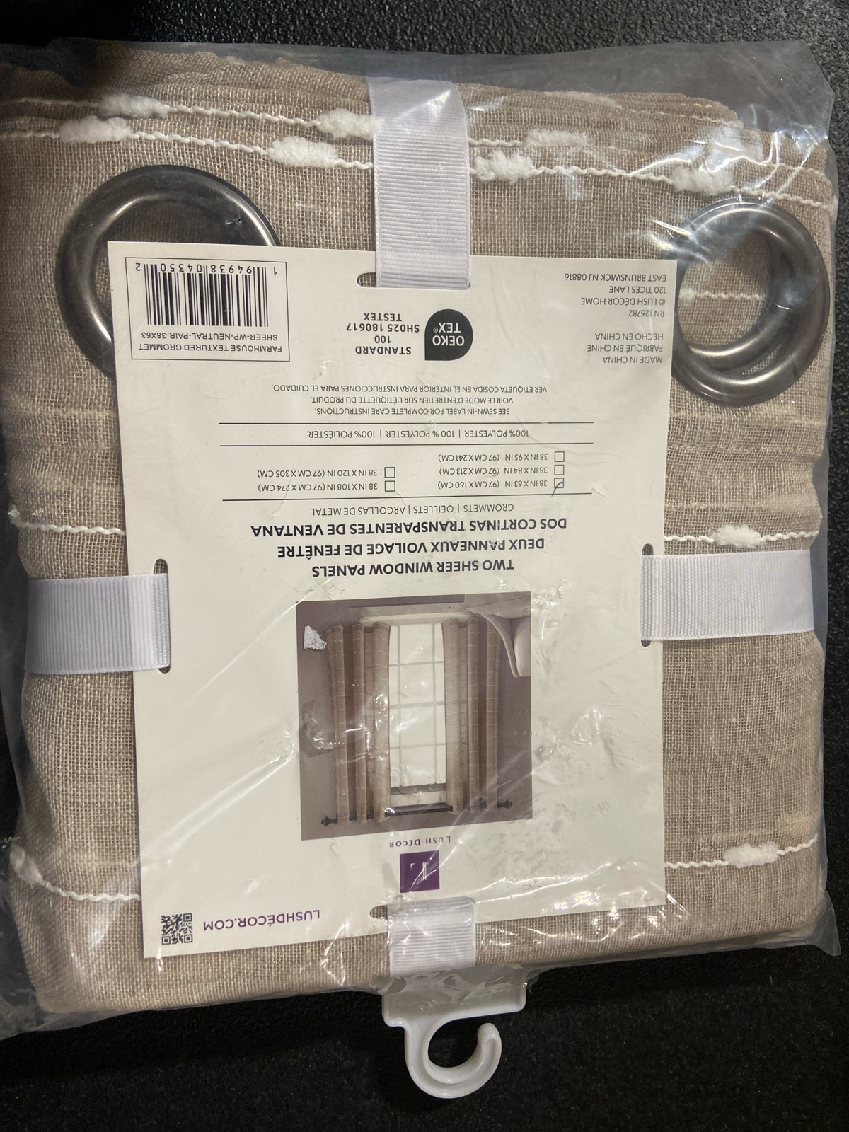 Homeboutique 21T011786 Farmhouse 38″x63″ Grommet Sheer Curtain, Neutral Set