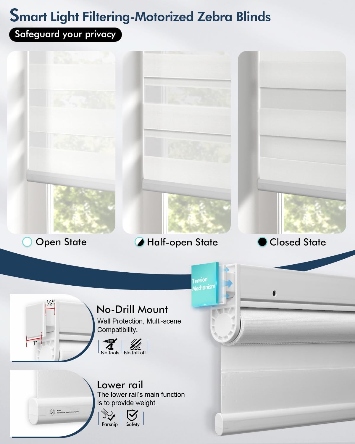 Lichtdim24 No Drill Motorized Zebra Blinds Remotecordless Shades Dual