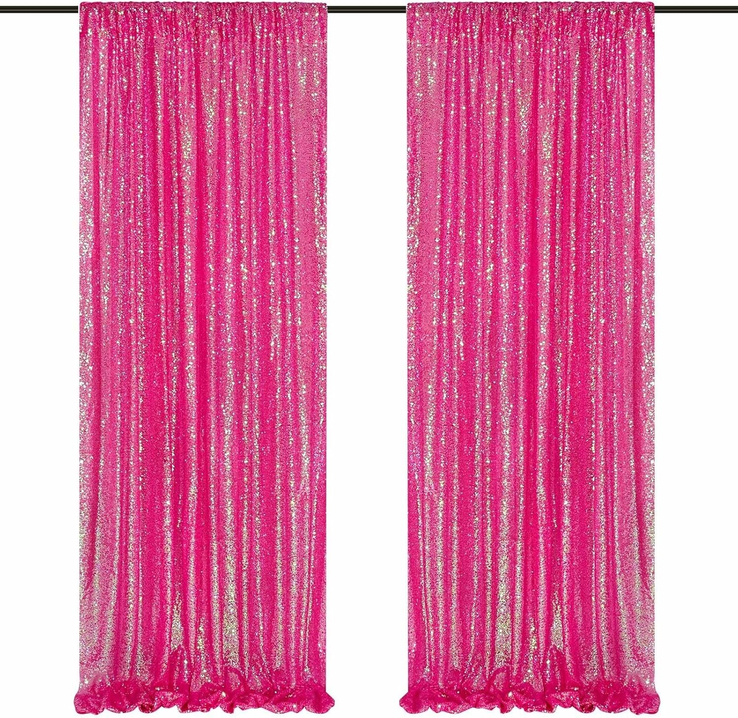 “Sequin Backdrop Curtains Panels Drapes: 2 Packs Iridescent Hot Pink Backdrop ..