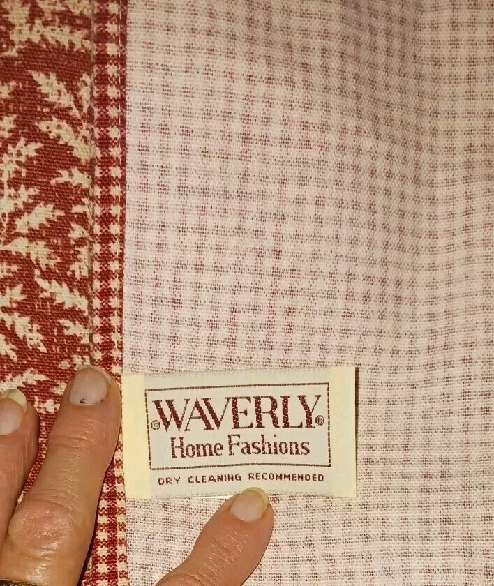 2 WAVERLY Fernwood Red Gingham Fern Toile Scalloped Valance Curtains 76 X 14 VGC
