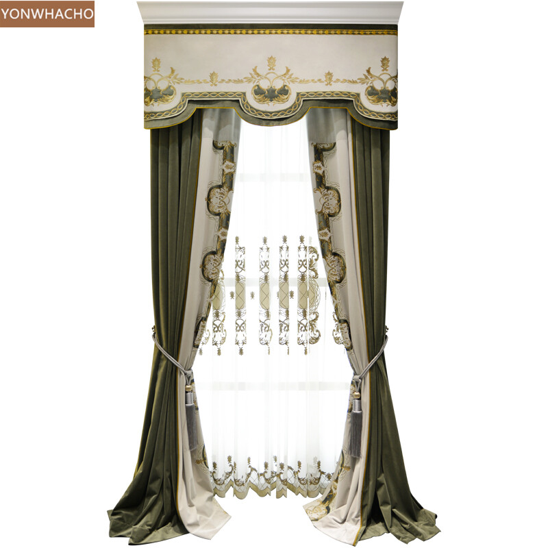 high-quality green embroidered thick velvet cloth blackout curtain tulle B671