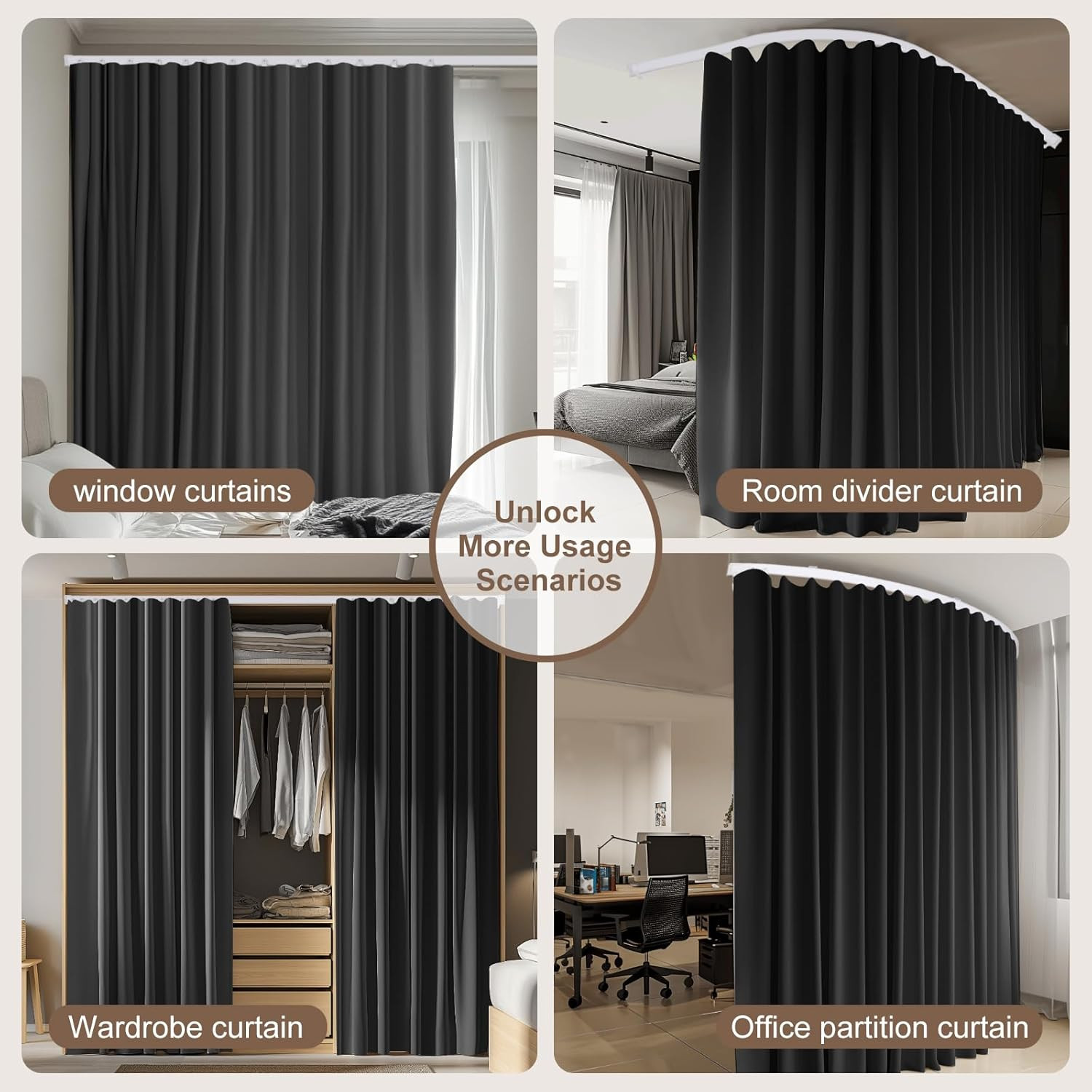 Room Divider Curtains & Flexible Bendable Tracks Set,Privacy Dividers Ceiling Tr