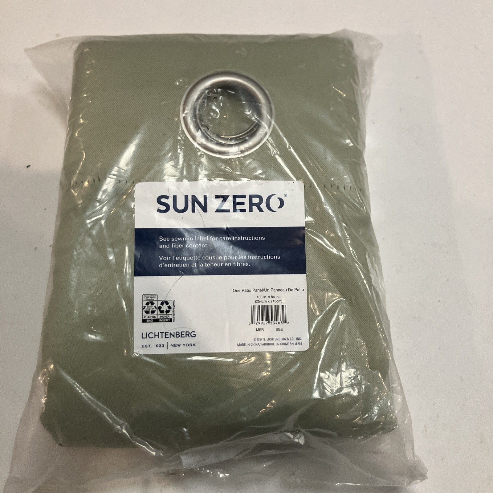 Sun Zero Lichtenberg Patio Curtain Panel, 100″x84″ New Green