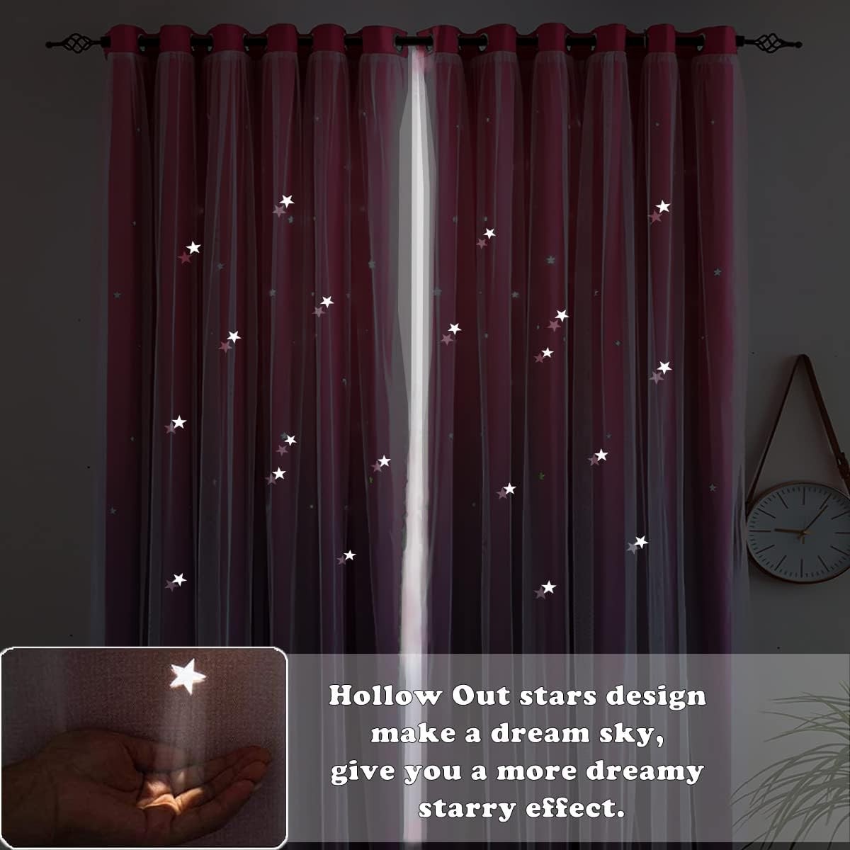 Princess Pink & Purple Star Cutout Blackout Curtain (1 Panel, 34″x63″)