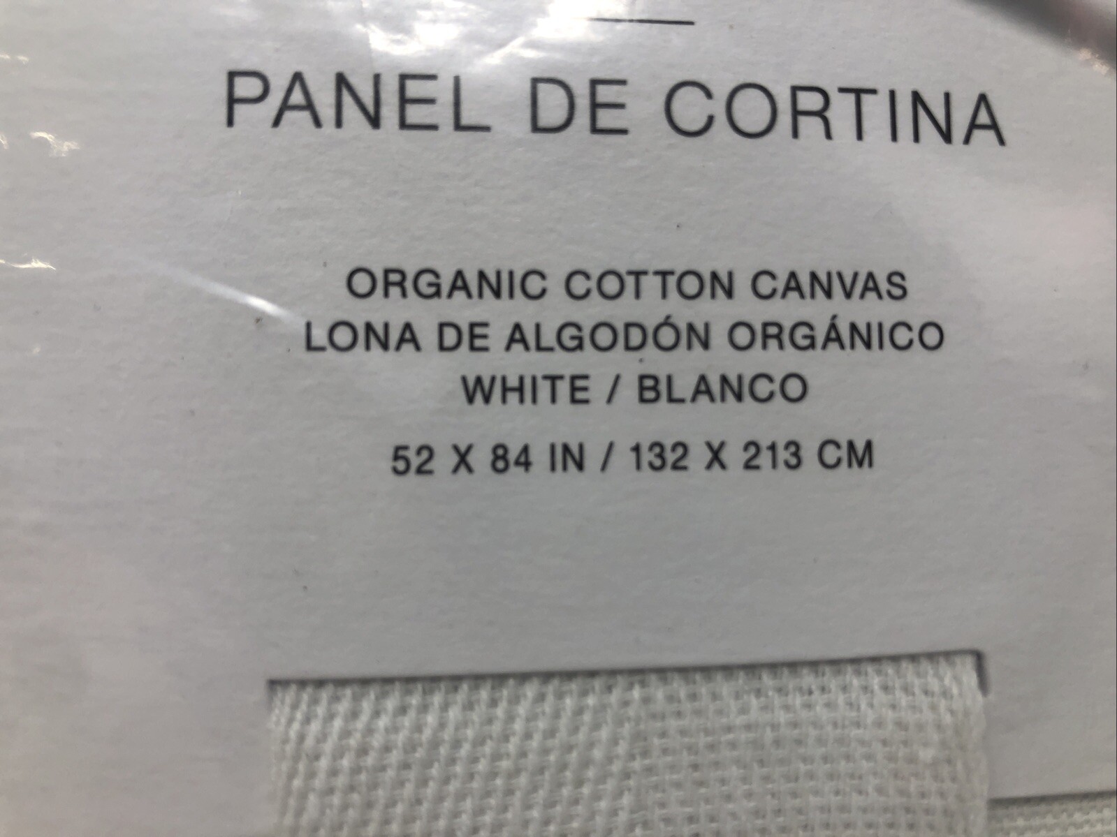 Crate & Barrel White Curtain Panel, Organic Cotton Canvas 52x84in / 132x213cm