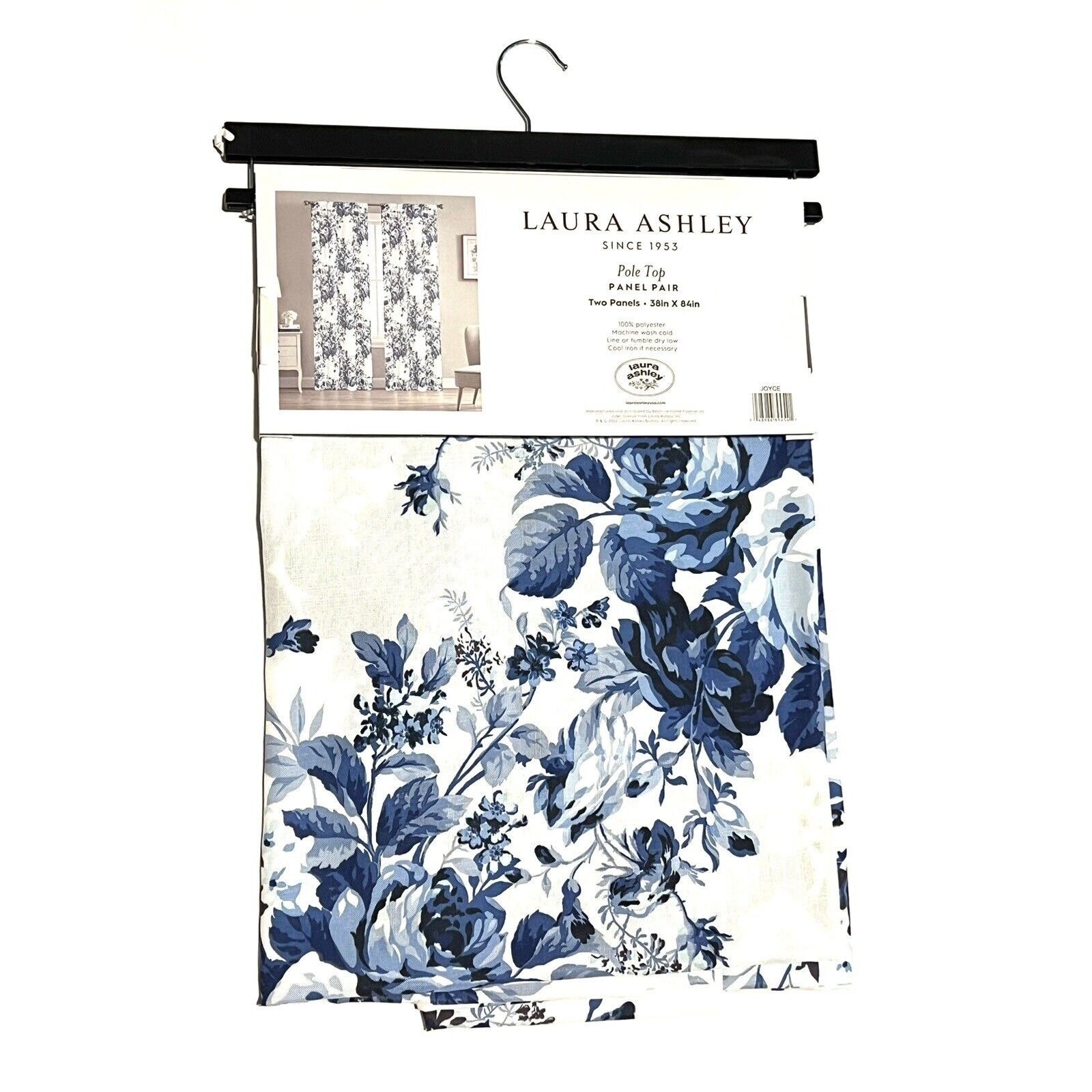 Laura Ashley Floral Blue White Roses Window Curtains 2 Panels 38×84” Joyce
