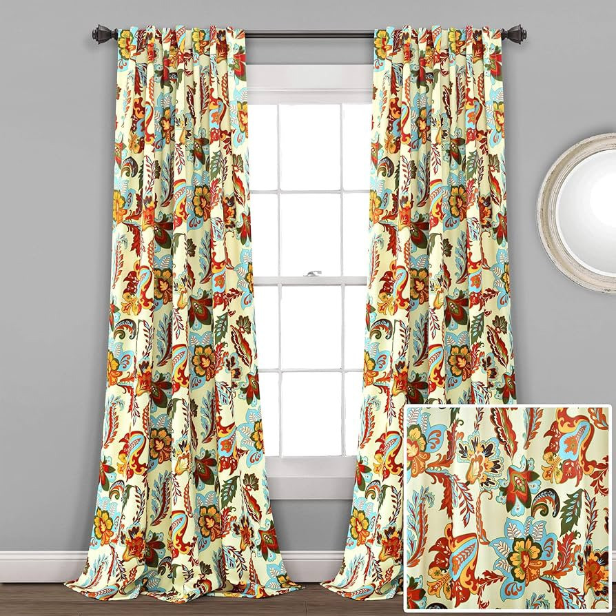 Half Moon Zara Jacobean Room Darkening Window Curtain Panels 52 X 95”
