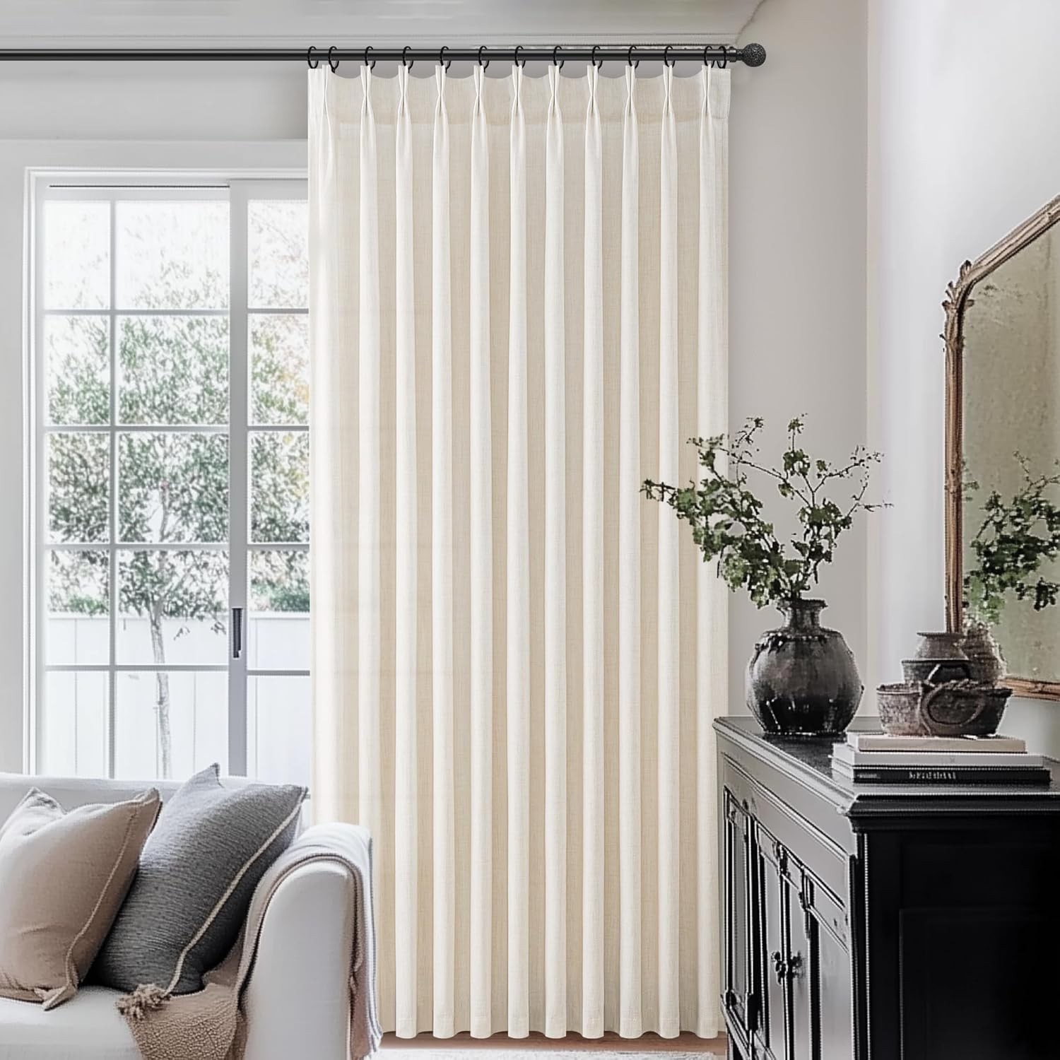 Pinch Pleated Linen Curtains 96 Inches Long for Living Room Bedroom, Light Fi…