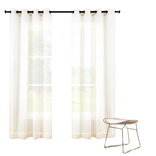 Set of 2 Semi Sheer Linen Curtains 52″ x 72″ Ivory 100% Polyester