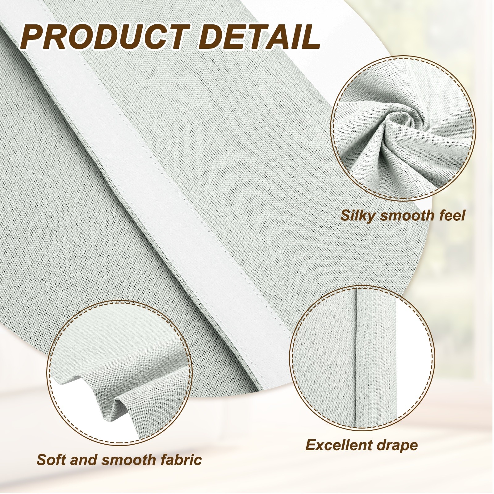 1PC 100% Blackout Side Door Curtains, 8″ x 36″ Linen French Door Curtain, Beige