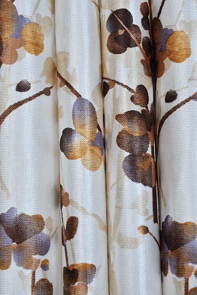 2 Piece Floral Print Ringtop Grommet Door Window Curtains Set 5 7 9 Feet-Brown