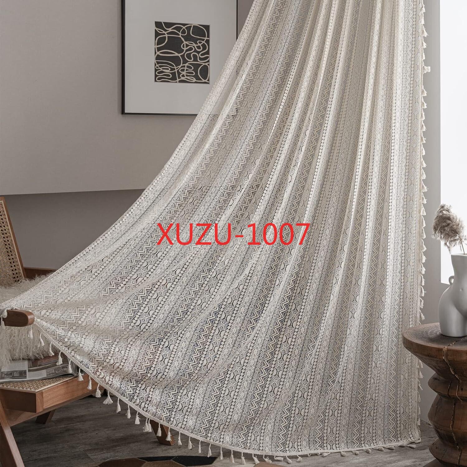 Crochet Lace Curtain Panels Window Drapes Bedroom Living Room Rod Pocket Rustic