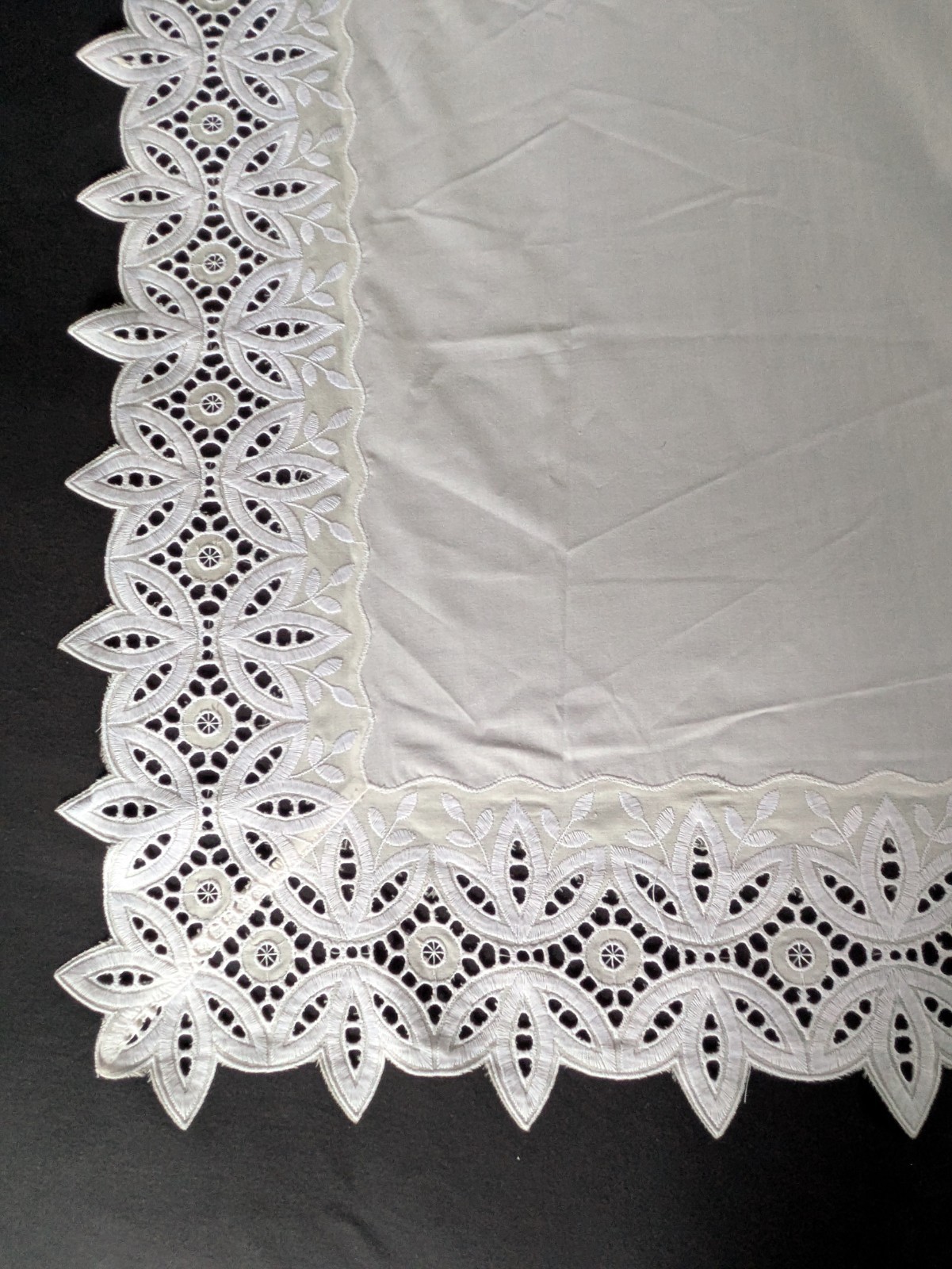 Vintage Battenberg Lace Curtain Pair Panel Set White with Embroidery 63″