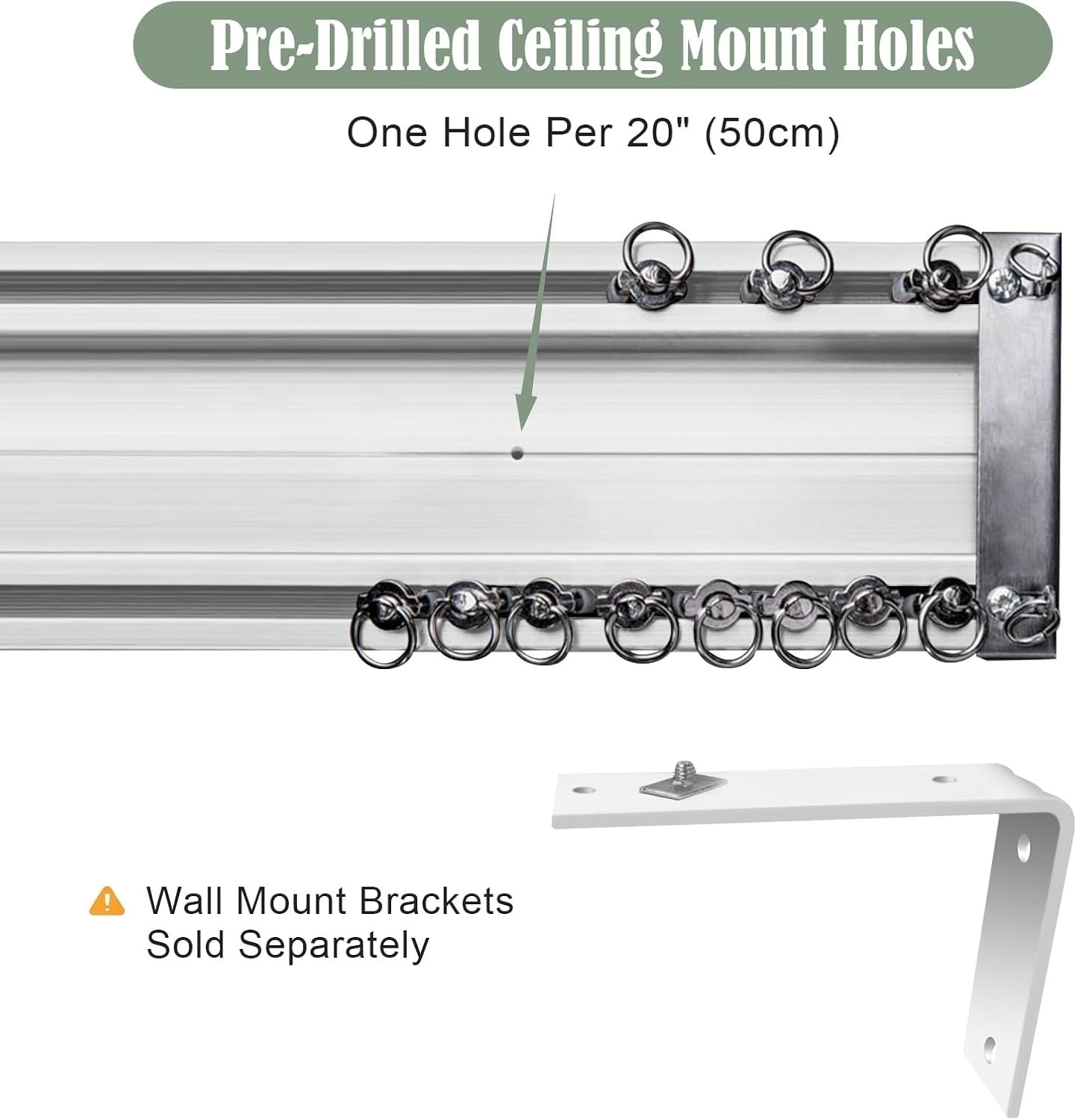 (2- pack) Z-line Heavy-Duty Curtain Track Ceiling Mounting (White 6.6ft) x 2
