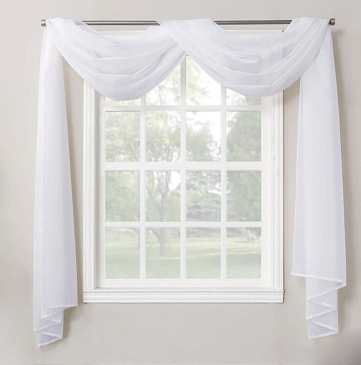 Window Sheer Voile Scarf Valance, Decorative Curtains Lt Purple 3 Piece