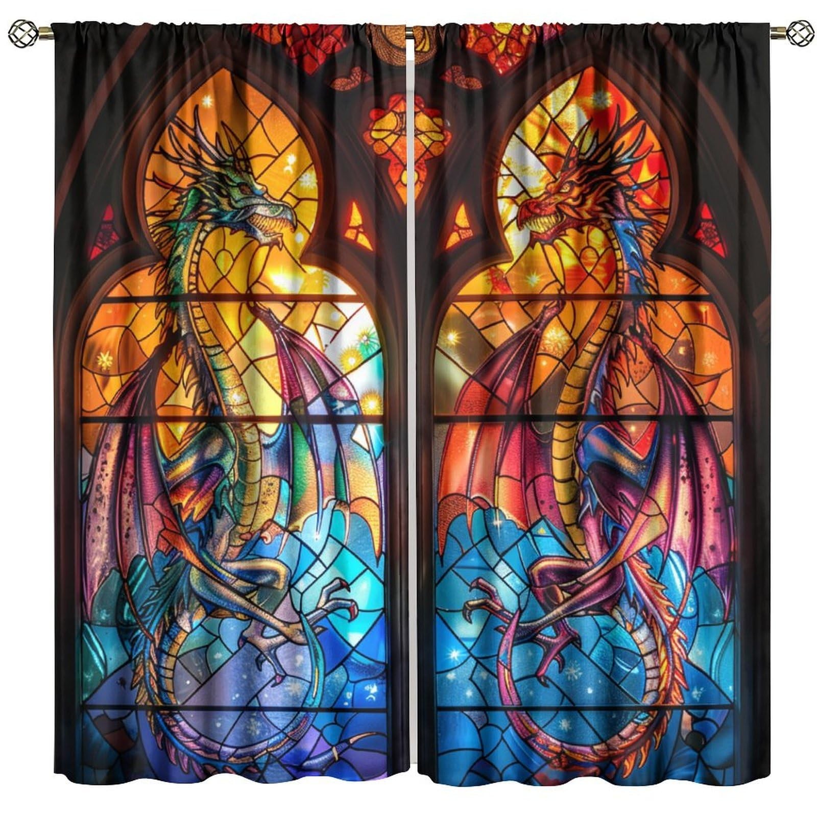 Nanacur Dragon Decorative Window 20.5″W x 45″L (Pack of 2), Stained Glass-8