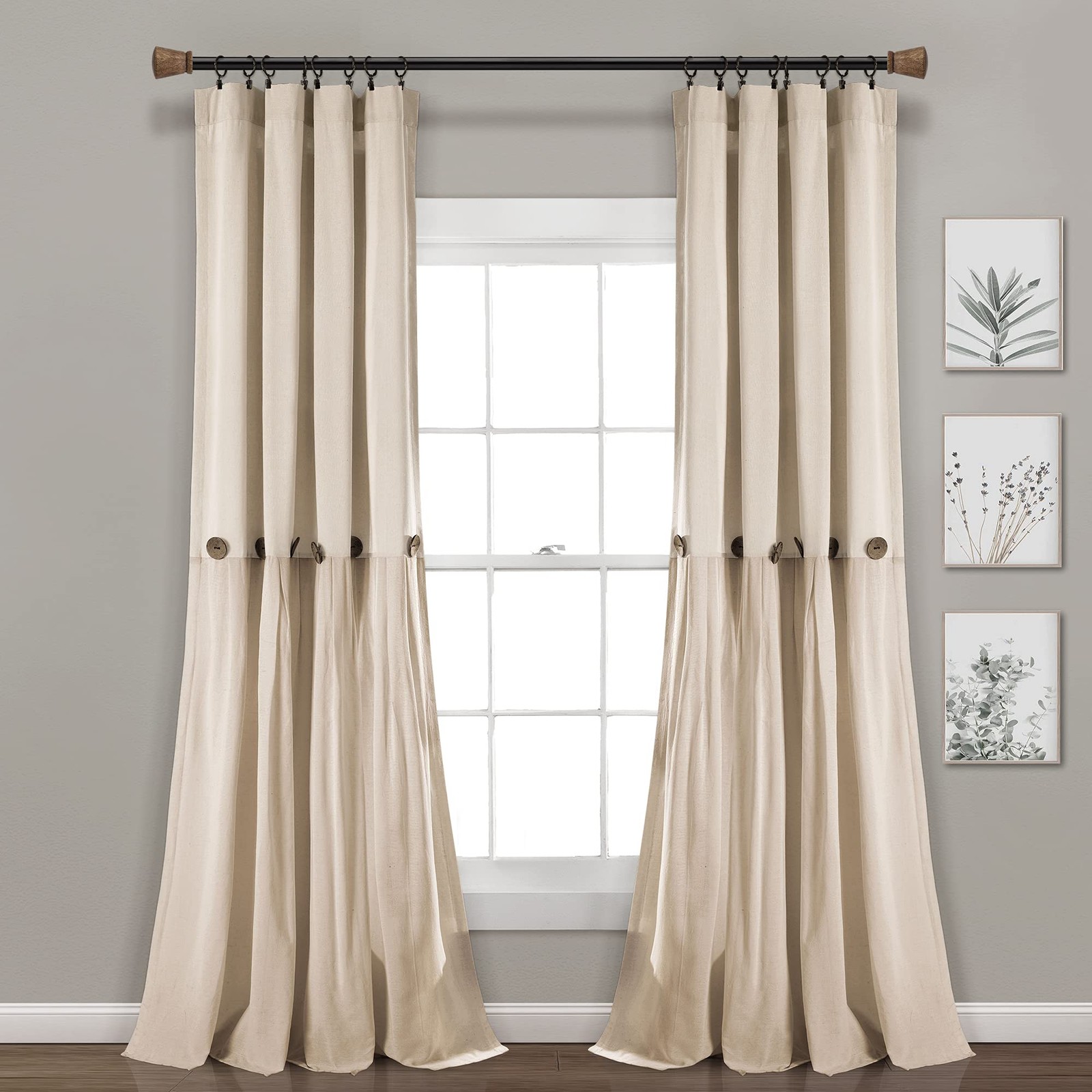 Linen Button Window Curtain 40×108 Inch Modern Farmhouse Single Panel