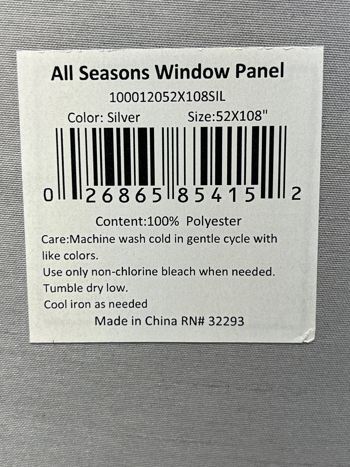 All Seasons Window Panel Silver 52 X 108 New in Package (1 Panel) NWT