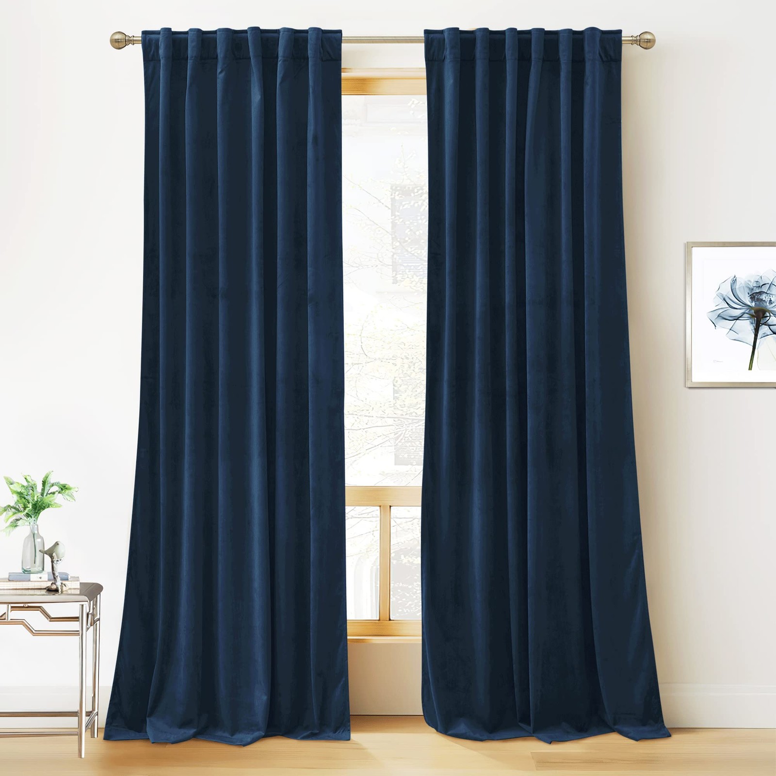 RYB HOME Blue Velvet Curtains 84 inches – 52″W x 84″L (Pack of 2), Navy