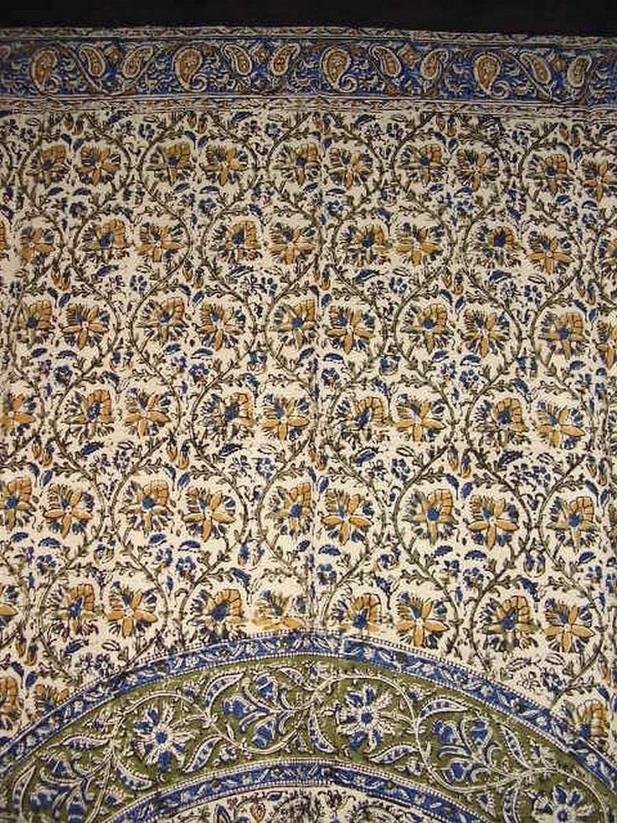 Kalamkari Block Print Curtain Drape Panel Cotton 46″ x 88″ Blue