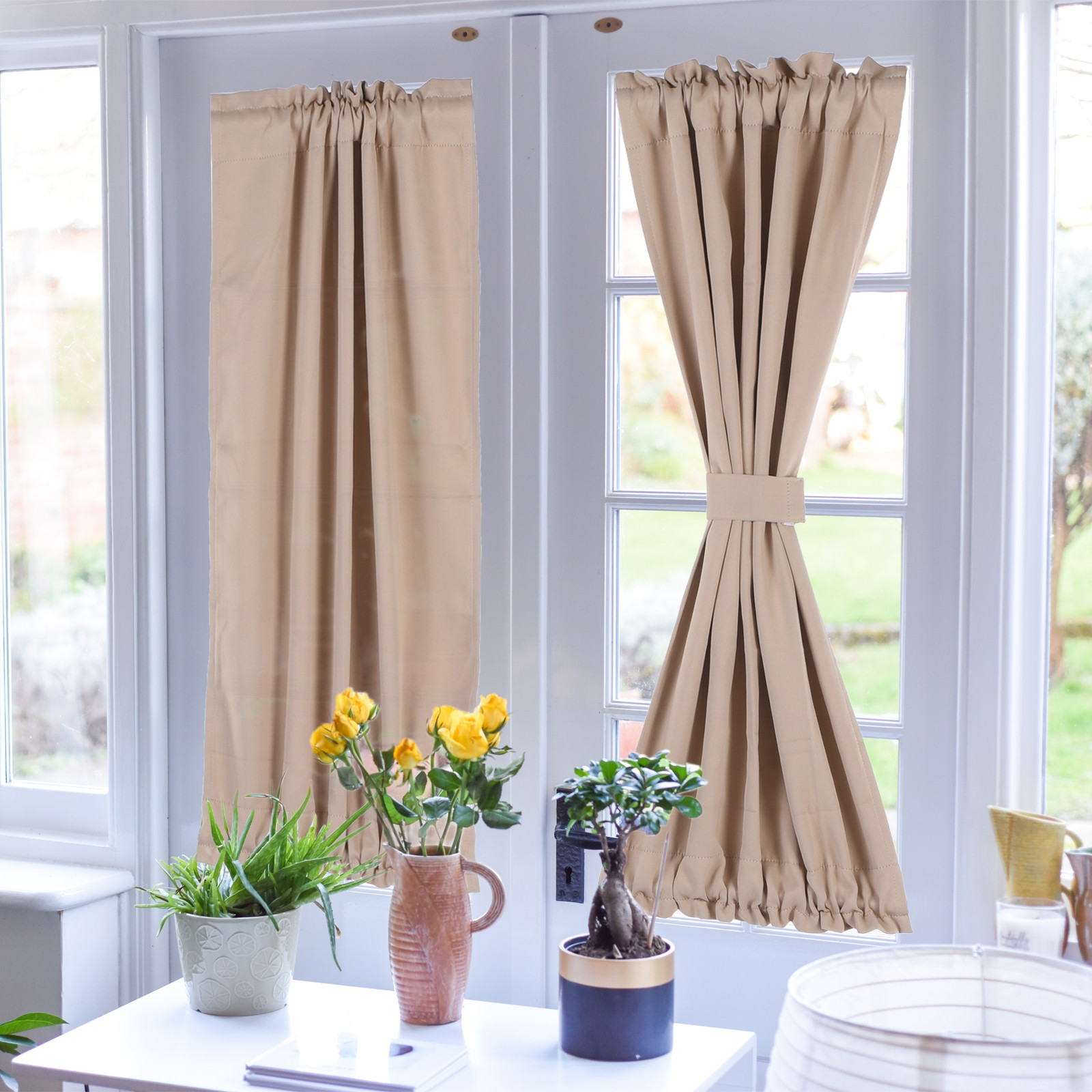 Blackout Door Curtain, 25″W x 40″L French Window Door Curtain 1 Panel, White